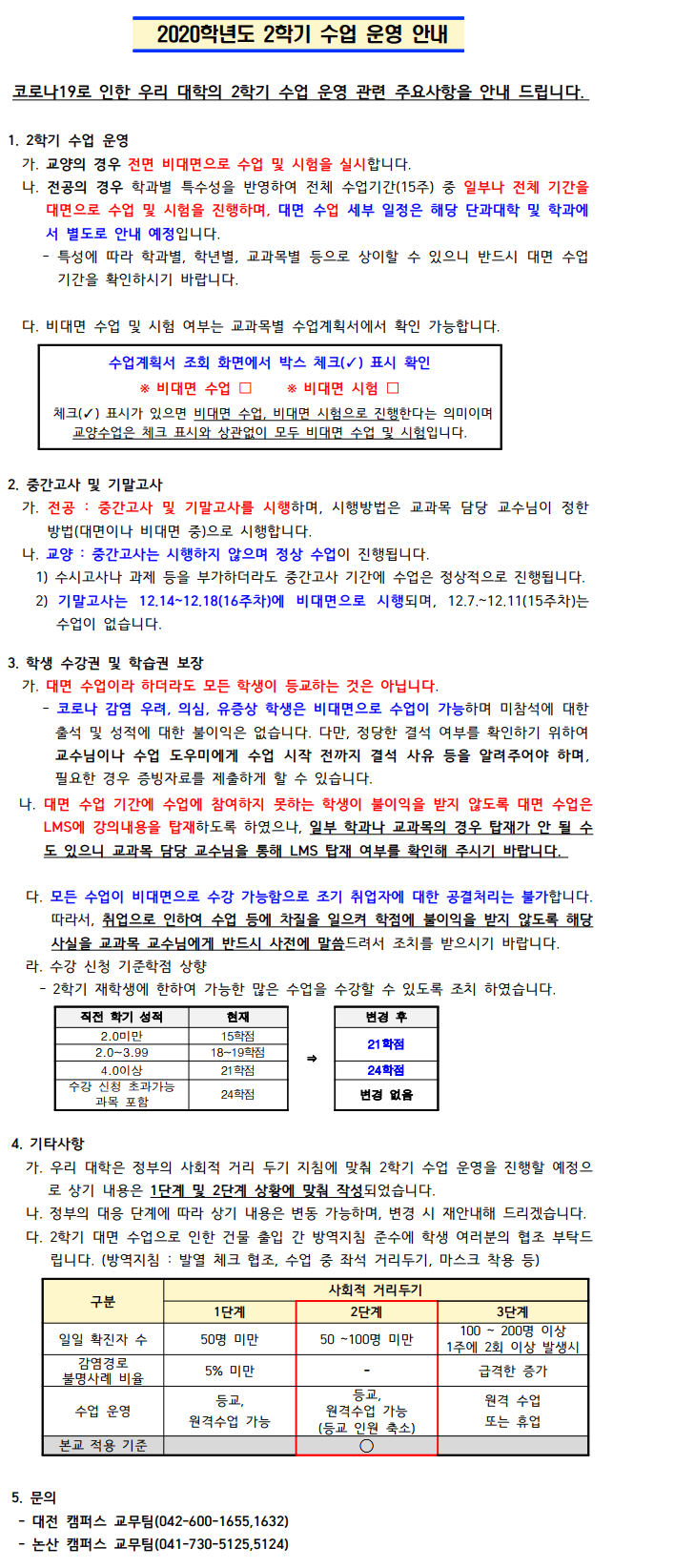 2020학년도 2학기 수업 운영 안내에 대한 이미지 입니다. 자세한 내용은 하단에 있습니다.